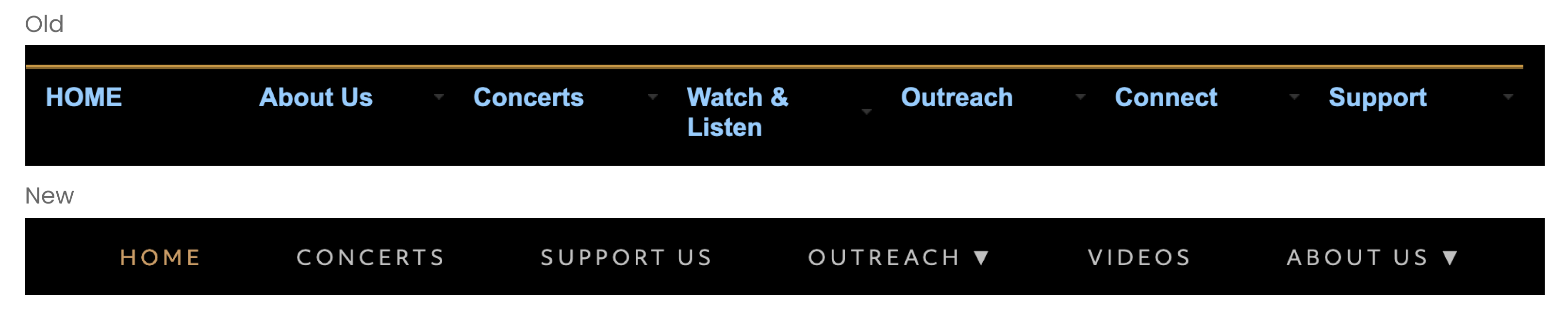 Comparison of the old and new navigation bars